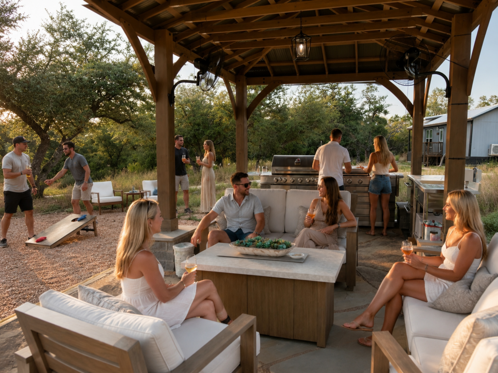 Wedding Party at the Communal Kitchen Outdoor Space at Hidden Fox Escape